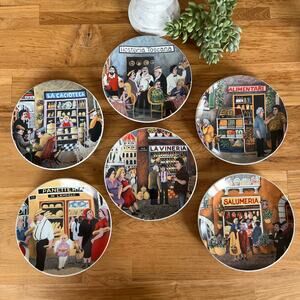 Guy Buffet Italian Village Plates Set of 6 Santa Barbara Ceramic w Box Unused